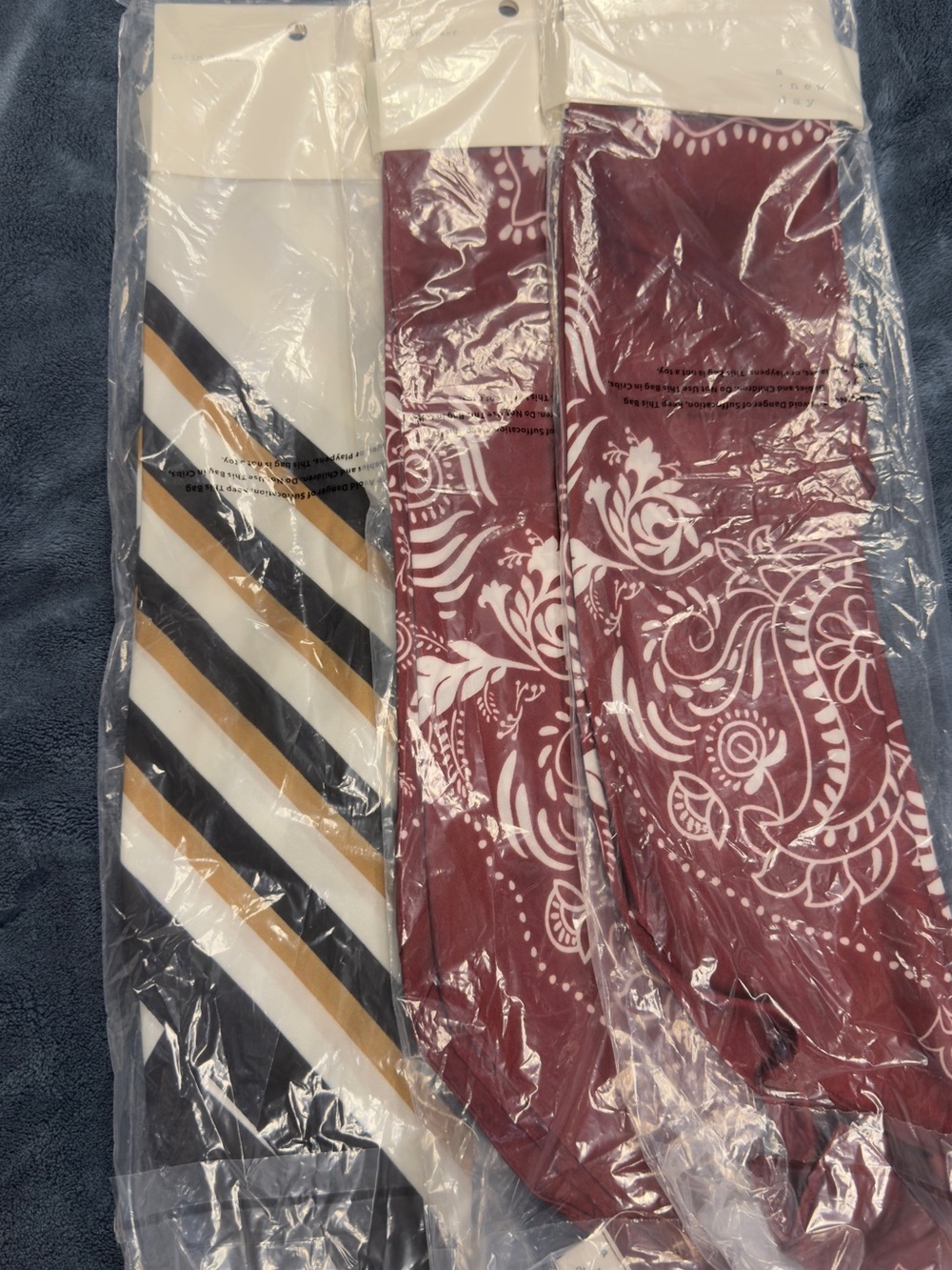 a new day /3 packs/Burgundy Paisley & White Stripe Scarf Duo